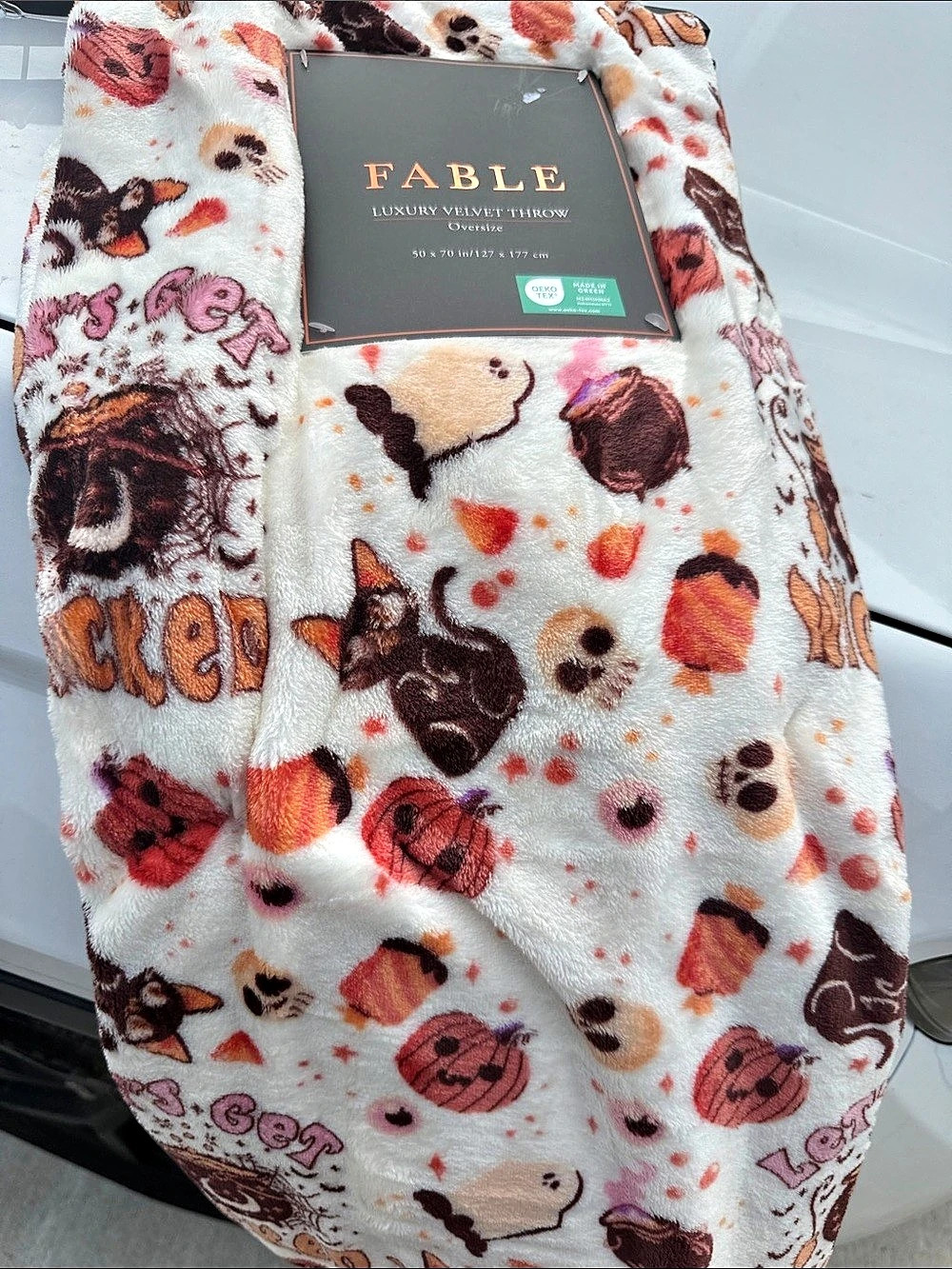 Fable Luxury Velvet Throw Oversize Animal Print White & Orange